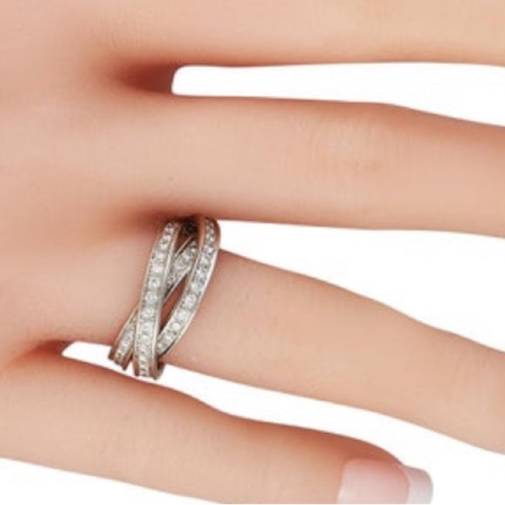 Stunning and sparkling CZ and sterling silver trinity band rolling ring size 6.5